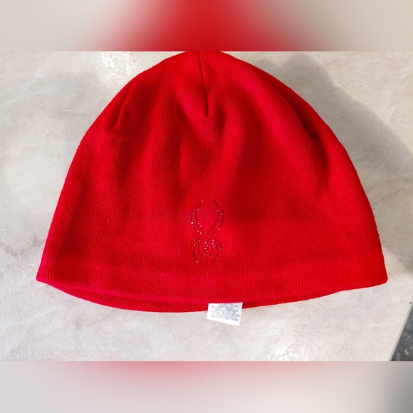 Spyder Black and Red Rhinestones Beanie - Picture 1 of 4